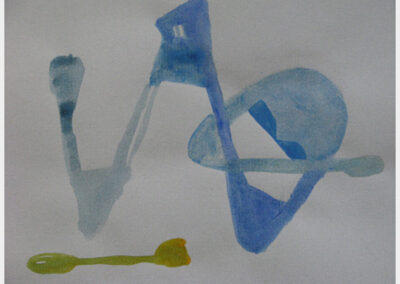 Watercolor, blue and green shapes and lines