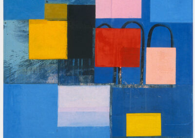 Oil on linen painting, blue fields with color rectangles