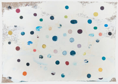 Oil on linen painting, white field with color ovals