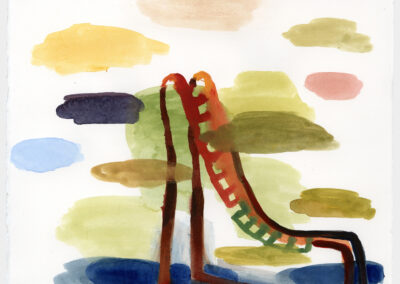 Watercolor, brown slide with color shapes