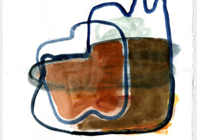 Watercolor, brown shapes with blue lines