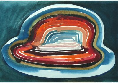 Watercolor, blue, orange lines clam shape