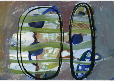 Watercolor On Paper, two ovals with green stripes