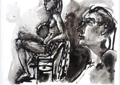 Figure drawing, female nude sitting and profile closeup