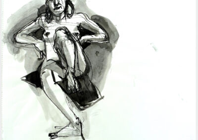 Figure drawing, female nude sitting front with one knee raised