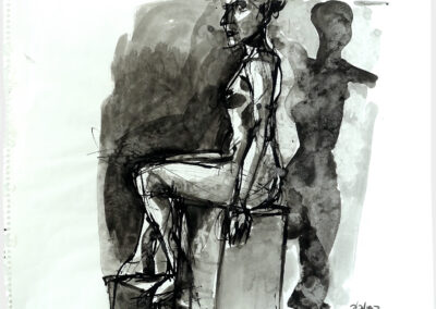 Figure drawing, female nude sitting on block