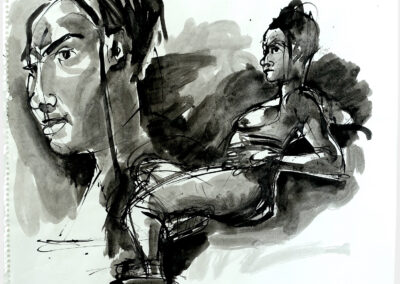 Figure drawing, female nude detail of face and relaxing