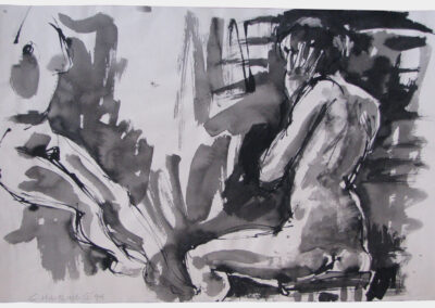 Figure drawing, female nude sitting with arms raised