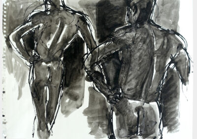 Figure drawing, male nude two studies standing from behind
