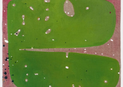 Oil on linen painting, green shape with white dots