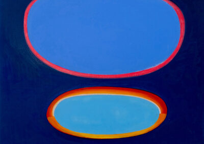 Oil On Linen Painting. 2 Blue Ovals WIth Orange Outlines on a Dark Blue Ground