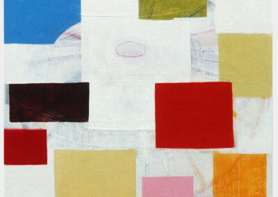 Oil on linen painting, white field with color rectangles