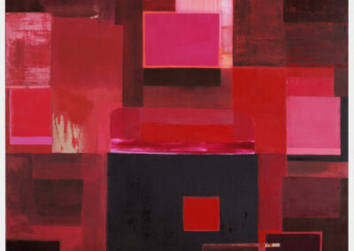Oil on linen painting, carmine and red rectangles