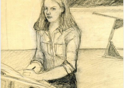 Pencil On Newsprint, self portrait sitting