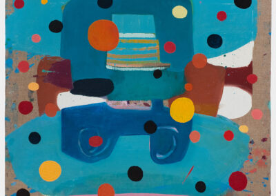 Oil on linen painting, blue shapes with multicolor ovals